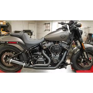#255-332 Black/Black on a M8 Fat Bob |#255-763 Black Headers with Carbon Sleeve Muffler